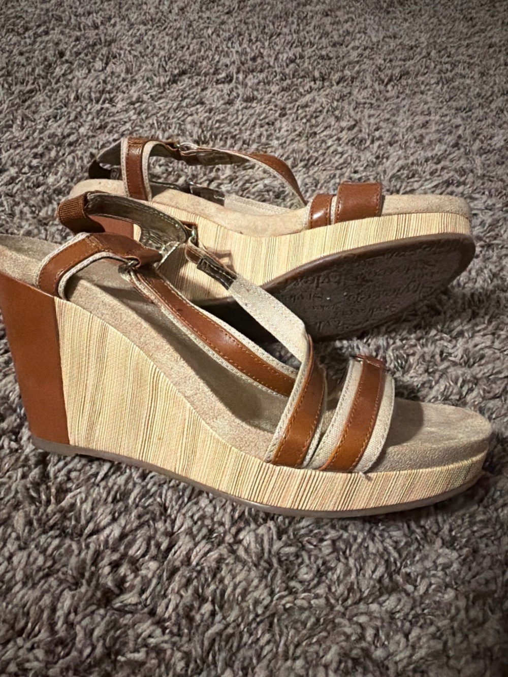 Style & Co Tan Brown Strappy Wedge Sandals Women’s Size 6.5M